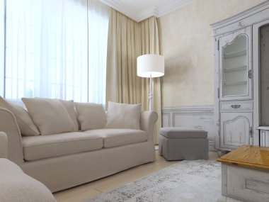 Provence iç kanepe ve büyük bir pencere ile