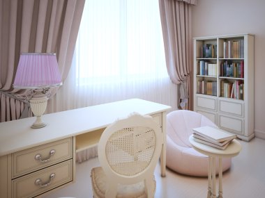 Kız Yatak odasında yerde çalışma