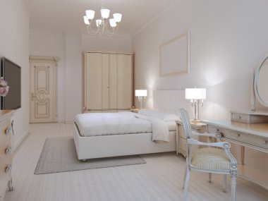 Beyaz yatak odası art deco tarzında
