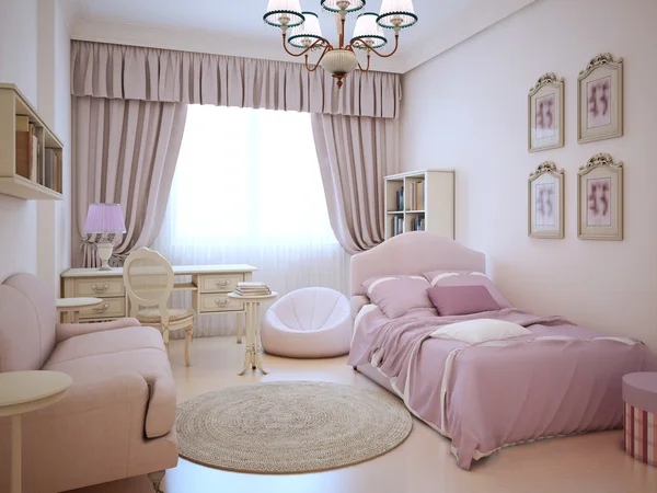城市公寓-可爱的粉红女孩房间 — 图库照片