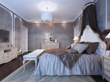 Perdeler ile büyük Çift Kişilik Yatak