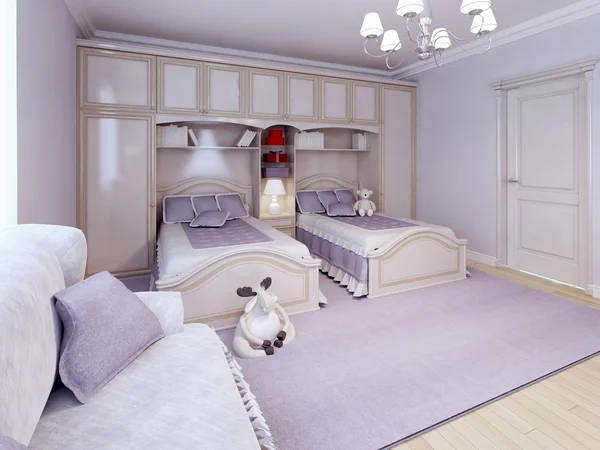 Habitación para niños / habitación para niños con decoración púrpura — Foto de Stock