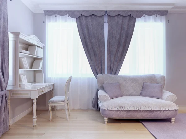 Canapé et bureau dans la chambre — Photo