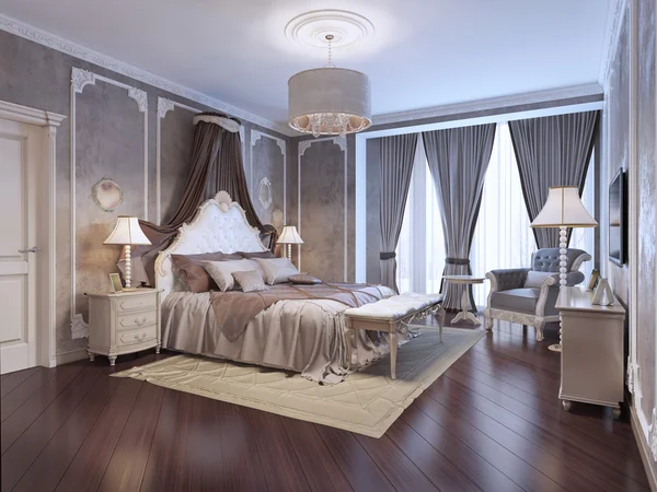 自由奔放なベッドルームの高価なインテリア — ストック写真