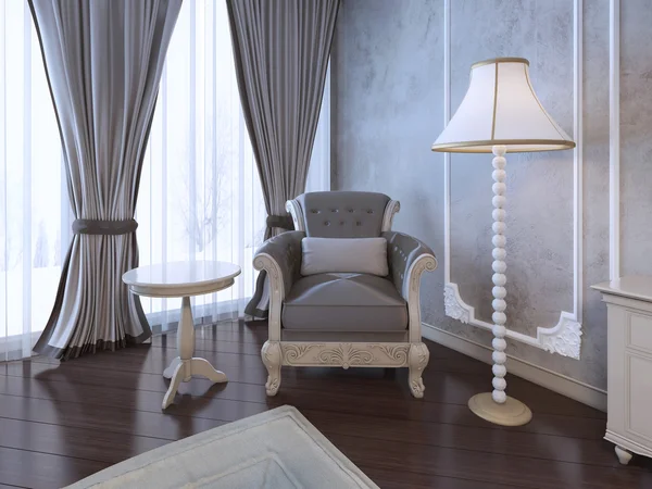 Entspannungsort im neoklassischen Schlafzimmer — Stockfoto