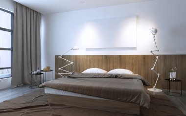 Kahverengi renkte minimalist yatak odası