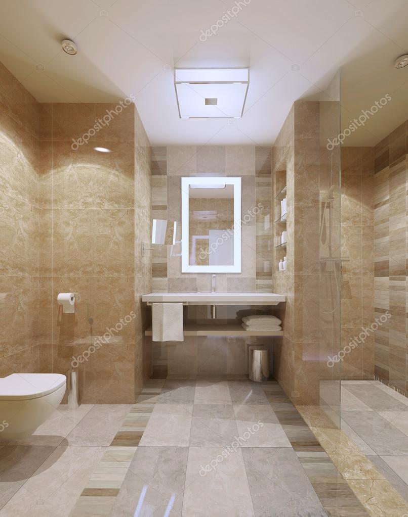 Interior moderno de cuarto de baño con azulejos de mármol — Fotos de ... Interior moderno de cuarto de baño con azulejos de mármol — Fotos de ...