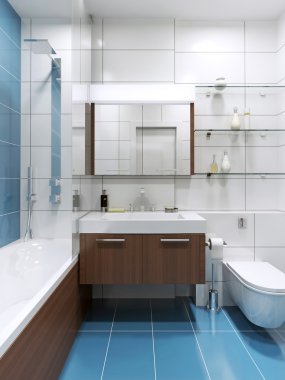 Parlak kiremit mavi pahalı banyo