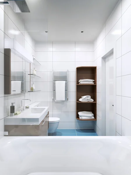 Salle de bain blanche brillante en high-tech — Photo