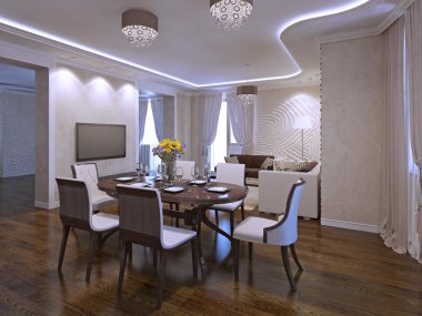 Modern yemek odasının içi.