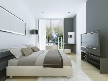 Beautiful view of nice cozy bedroom  clipart