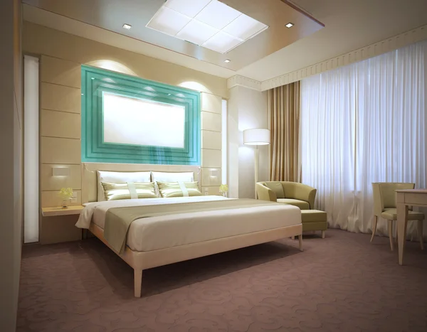 Luksus nowoczesny pokój w hotelu w jasnych kolorach — Zdjęcie stockowe