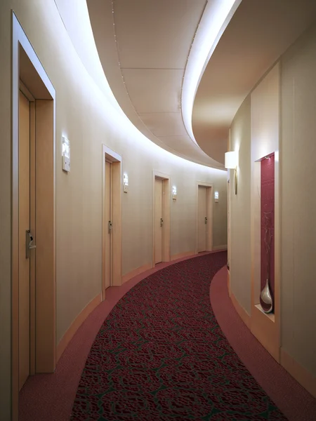 Corredor luminoso espaçoso do hotel em estilo moderno — Fotografia de Stock