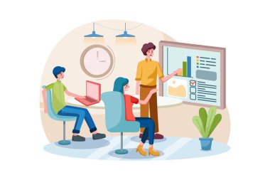 Takım çalışması konsepti. İşçilerle yapılan seminer iş konferansı, yeni strateji planlama..