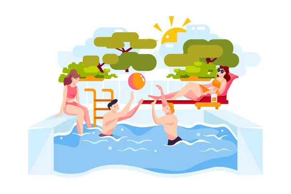 Glada Människor Njuter Swimmingpool Fest Illustrationskoncept — Stockfoto