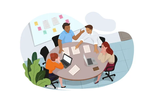 Group of people working out business plan in an office.  Illustration concept