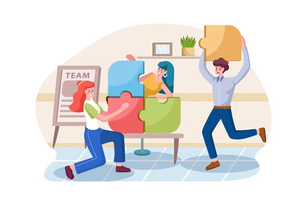 Business teamwork concept. People connecting puzzle elements.