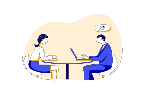 Job interview - businessman listen to candidate answers.  Illustration concept.