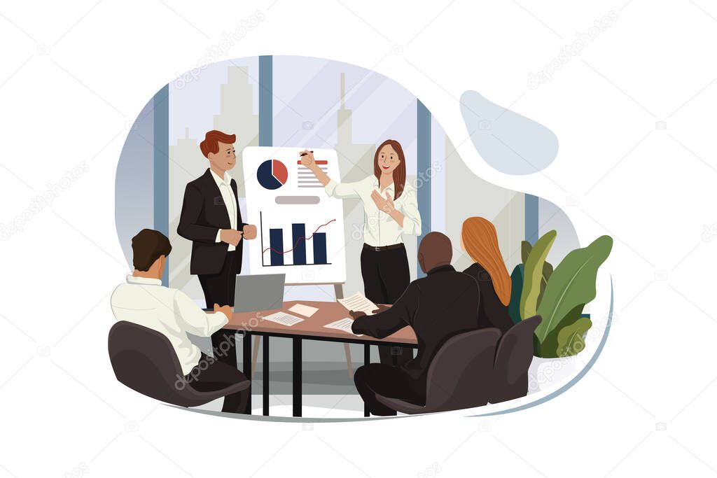 Business presentation on chart for executives.  Illustration concept.