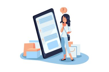 Çevrimiçi Müşteri Geribildirim İllüstrasyonu Konsepti. Düz illüstrasyon beyaz arkaplanda izole edildi.