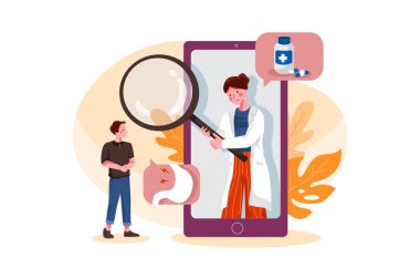 Çevrimiçi Doktor Danışmanlık İllüstrasyon Kavramı. Düz illüstrasyon beyaz arkaplanda izole edildi.