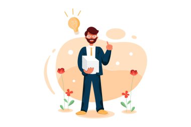 Gözlüklü, sakallı, kabarık parmaklı ve ampullü bir adam.