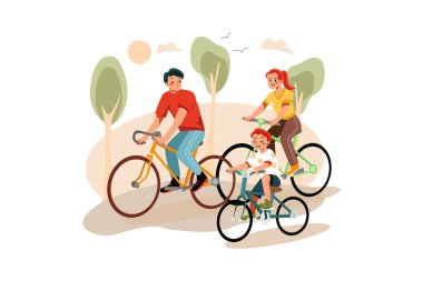 Aile Bisikleti Çizimi konsepti. Düz illüstrasyon beyaz arkaplanda izole edildi.