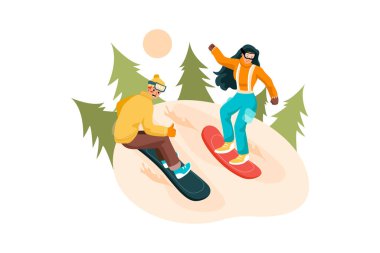 Snowboard Illustration konsepti. Düz illüstrasyon beyaz arkaplanda izole edildi.