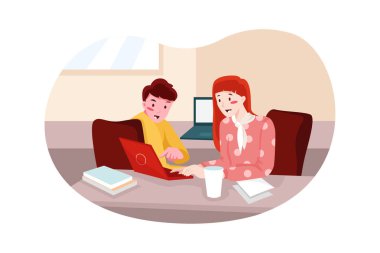 Meslektaşlar İş Resimlerinde Birbirine Yardım Konsepti. Düz illüstrasyon beyaz arkaplanda izole edildi.