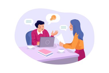 Erkek ve Kadın Bulma Çözüm Çizimi konsepti. Düz illüstrasyon beyaz arkaplanda izole edildi.