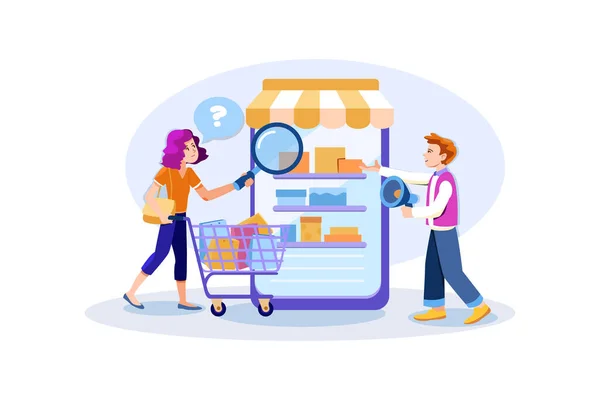 Cliente Con Carrito Compras Que Compra Servicio Digital Línea Mercado — Vector de stock