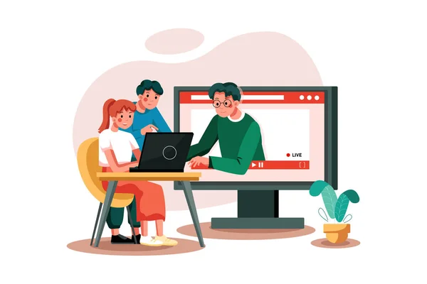 Vector Illustration konseptine yardım eden insanlarla çevrimiçi kurs. Düz illüstrasyon beyaz arkaplanda izole edildi.