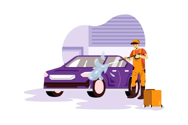 Car Washing Service Vector Illustration Concept Flat Illustration Isolated White — Stock Vector