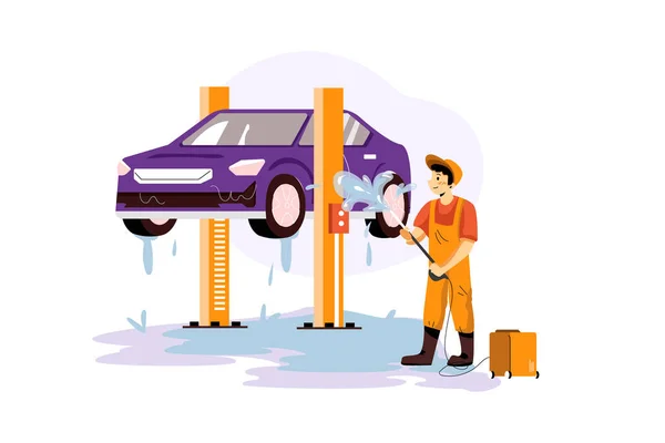 Car Washing Service Vector Illustration Konzept Flache Abbildung Isoliert Auf — Stockvektor