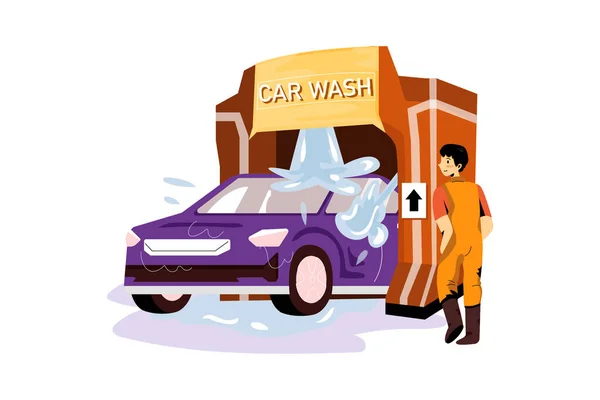 Car Washing Service Vector Illustrazione Concetto Illustrazione Piatta Isolata Sfondo — Vettoriale Stock