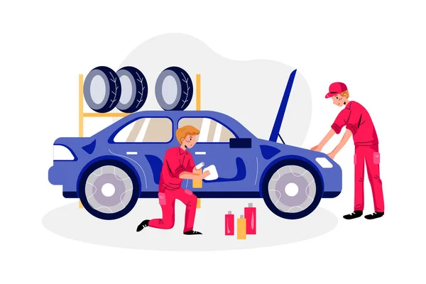 Car Maintenance Vector Illustration Concept Flat Illustration Isolated White Background — Stock Vector
