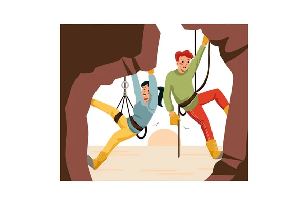 Concetto Rock Climbing Illustration Illustrazione Piatta Isolata Sfondo Bianco — Vettoriale Stock