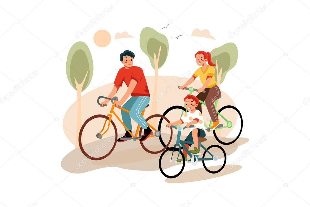 Family Biking Illustration concept. Flat illustration isolated on white background.