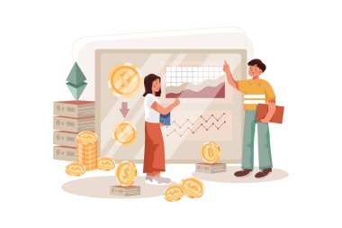 Kripto döviz değişimi konsepti. Düz illüstrasyon beyaz arkaplanda izole edildi. 