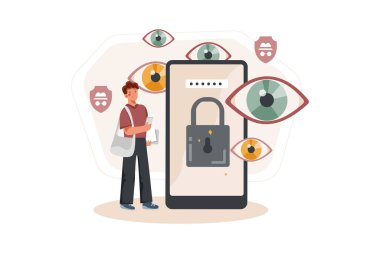 Özel Veri Koruma Illustration konsepti. Düz illüstrasyon beyaz arkaplanda izole edildi.