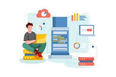 Mainnet - Blockchain Platform Illustration konsepti. Düz illüstrasyon beyaz arkaplanda izole edildi.