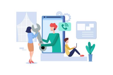 Teknik destek illüstrasyon konsepti. Modern iş teknolojisi. Bilgisayarlı teknik destek mühendisi. Ağ pankartları için tasarım kavramları.