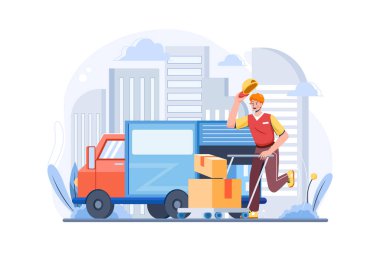 Kafkasyalı kurye karton kutularla tramvayı sürüyor.