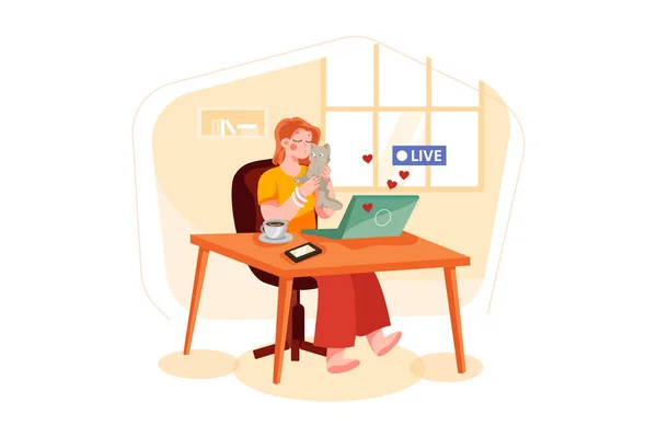 Influencer Flicka Vlog Sändning Illustration Koncept Platt Illustration Isolerad Vit — Stock vektor