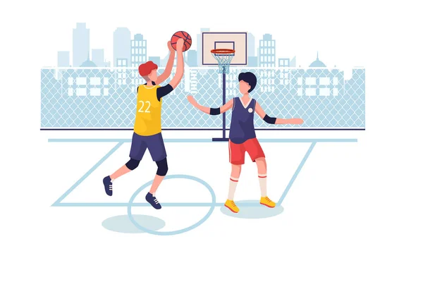 Karakterli Basketbol Konsepti Web Afişi Mobil Uygulama Kahraman Resimleri Için — Stok Vektör