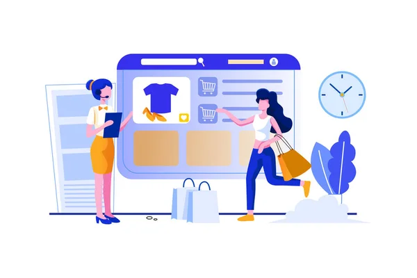 Personal Ventas Guiando Cliente Cómo Comprar Ilustración Vectores Línea — Vector de stock