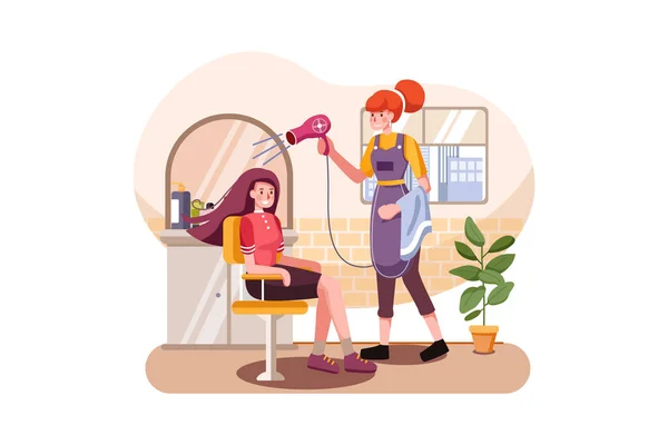 Young Woman Having Her Hair Dyed Beautician Parlor Vector Illustration — Stock Vector