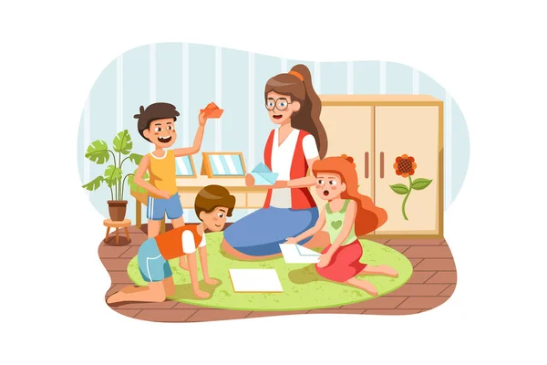 Children Playroom Kids Teacher Kindergarten — Wektor stockowy
