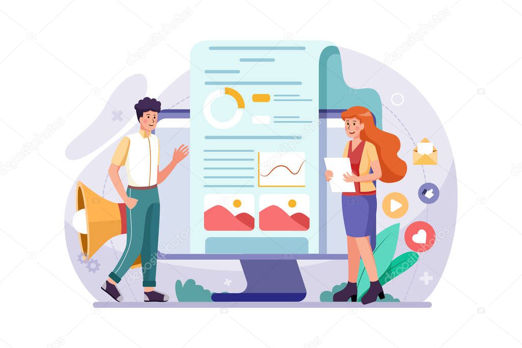 Digital Marketing Analyst Illustration concept. Flat illustration isolated on white background.