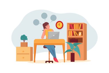 Kız, Vector Illustration konseptini düşünüyor. Düz illüstrasyon beyaz arkaplanda izole edildi.